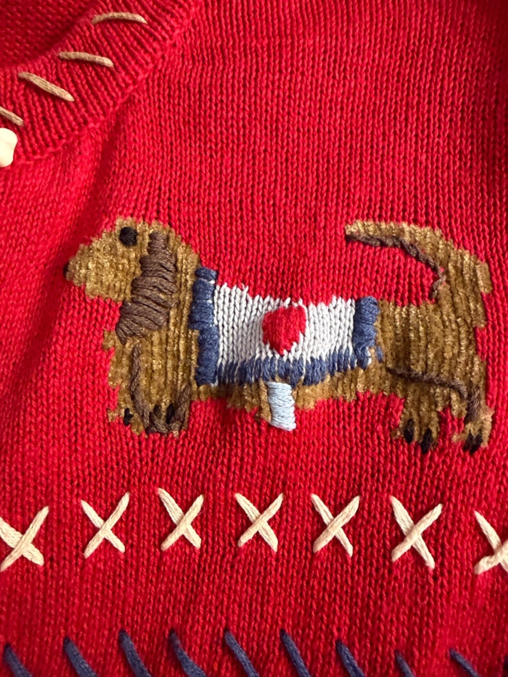 Tribeca Vintage Novelty Red Embroidered Dog Cardigan - Picture 5 of 10